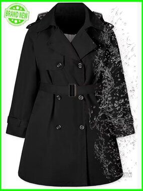 Waterproof Trench Coat with Removable Hood, Double-Breasted, Regular Fit